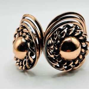 Vintage Ramé Copper Brutalist Rosette Flower Clamper Hinged Cuff